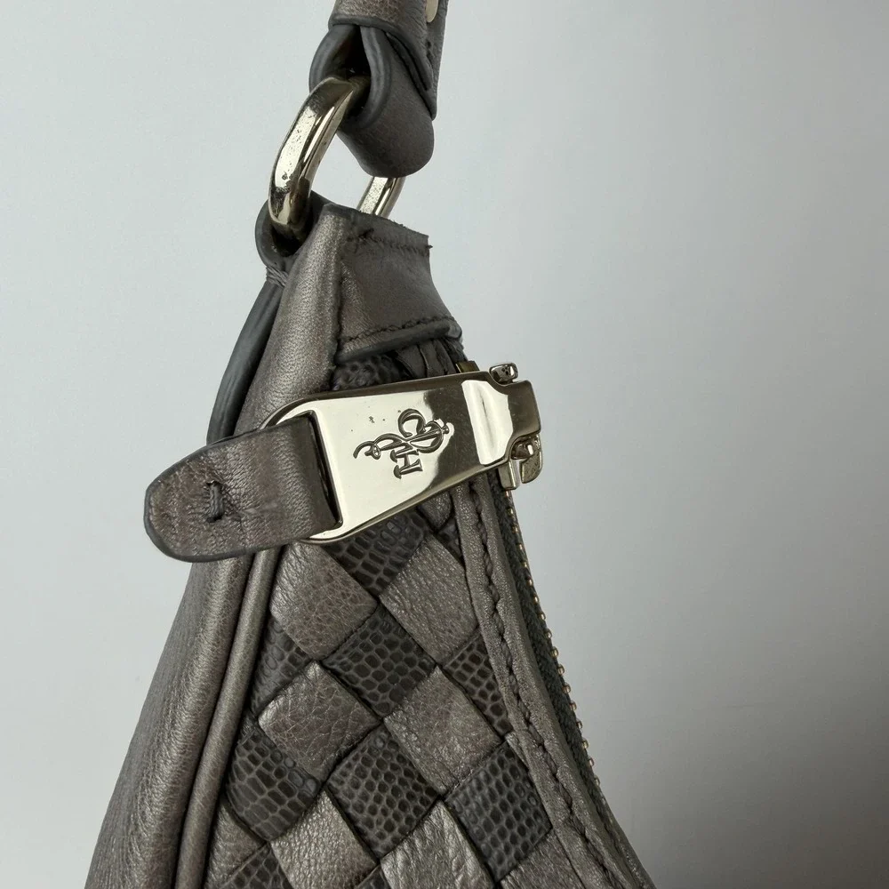 Cole Haan Hobo Bag Womens Gray Leather‎ Nora Weave Shoulder Purse Tassel B43416